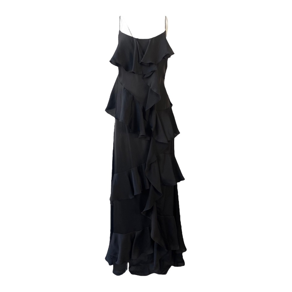 Fame and Partners Black Ruffle Gown